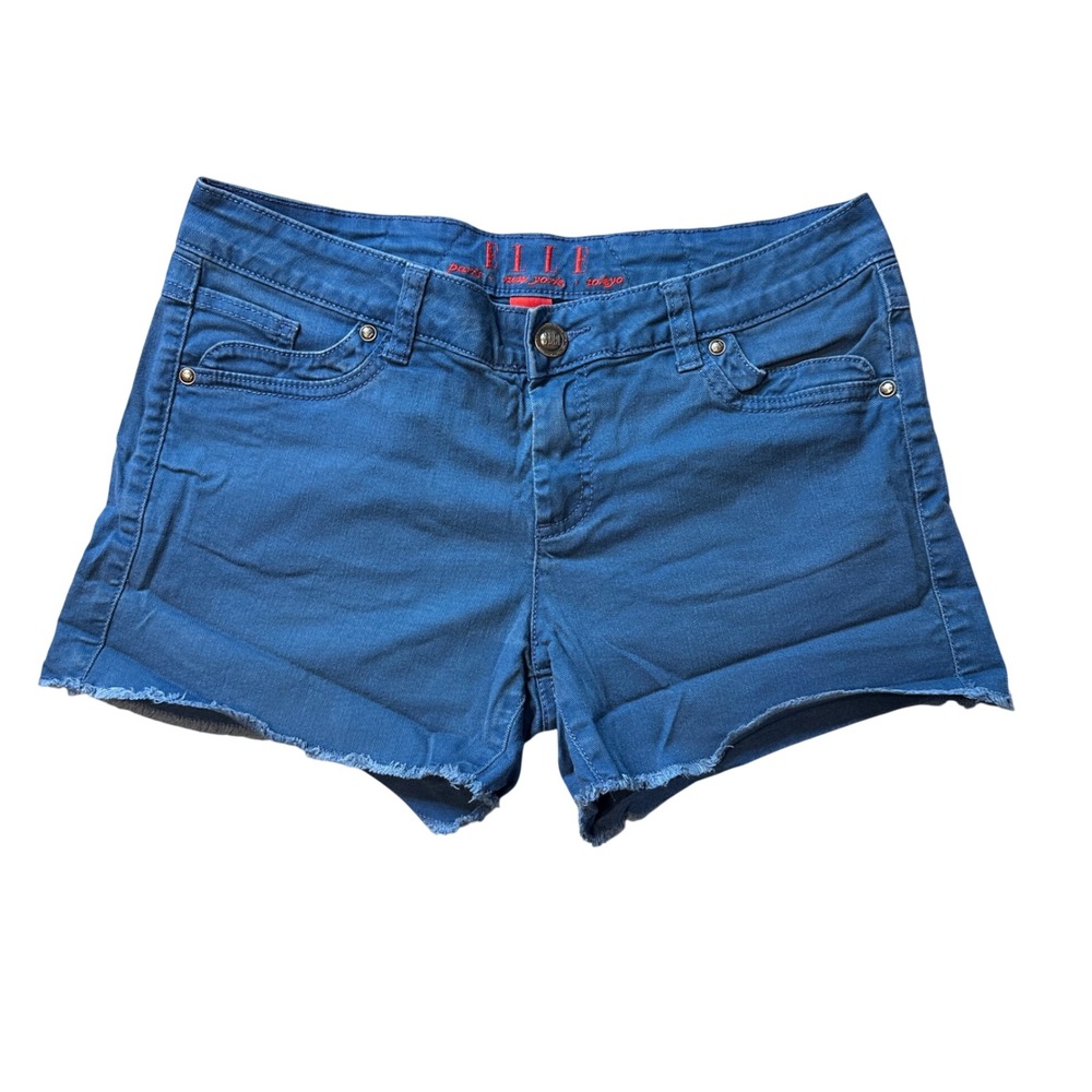 Elle Shorts Womens 6 Blue Denim Cut Off Raw Hem Stretch Casual Summer